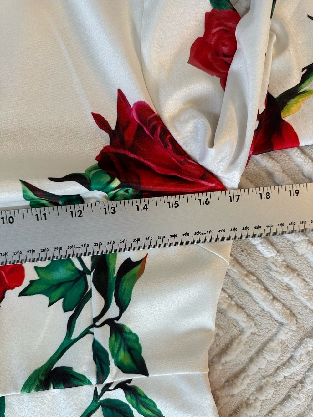 White Sheath Dress Red Rose Print Elegant Floral Midi - Designer Inspired - Picture 13 of 16